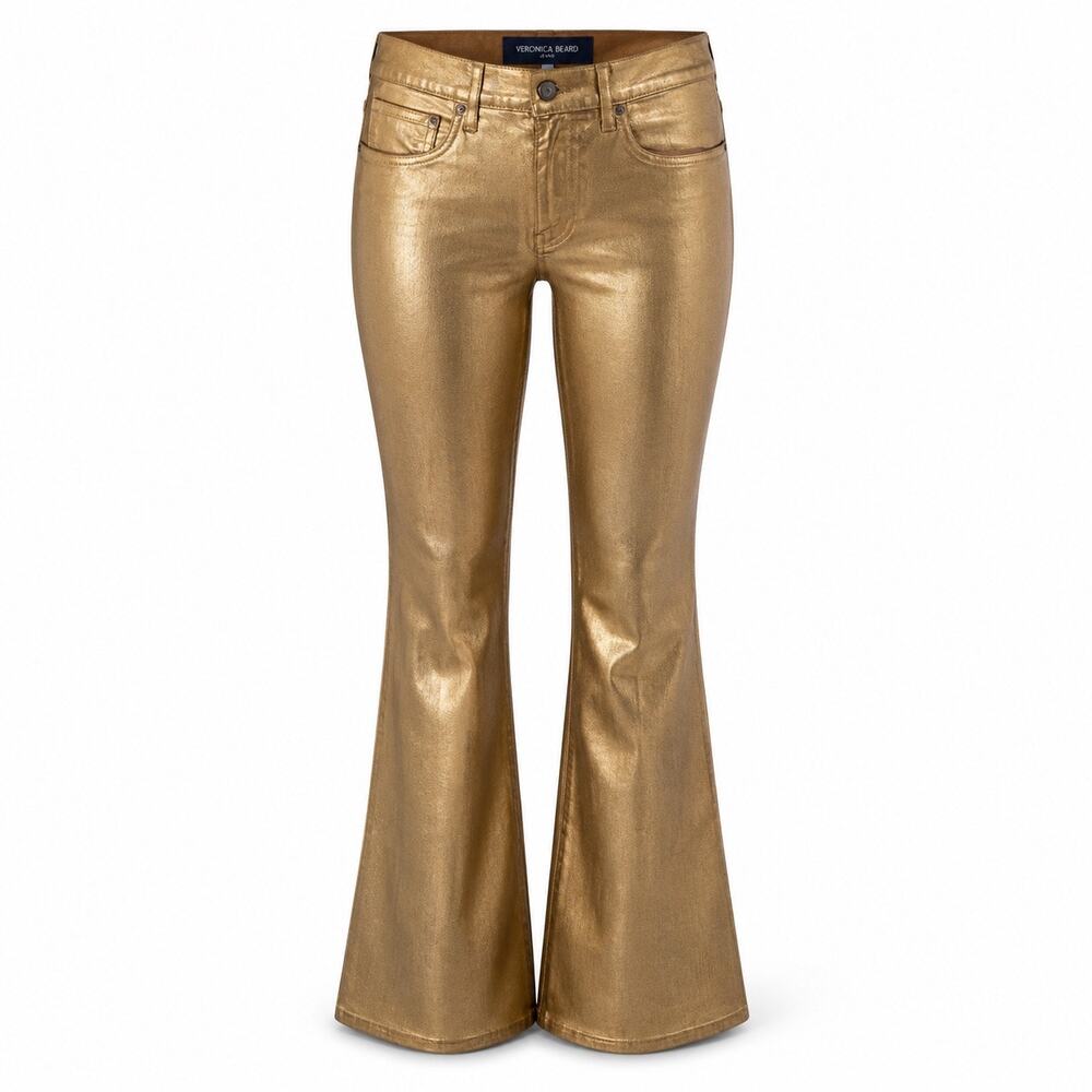 NWT $368 Veronica Beard Carson High Rise Kick Flare Jean 30/10 Large Metallic